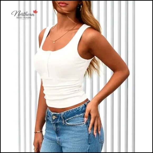 Slim Fit Ribbed Knit Henley Tank Top Button Up Blouse Summer Casual - Picture 4 of 7